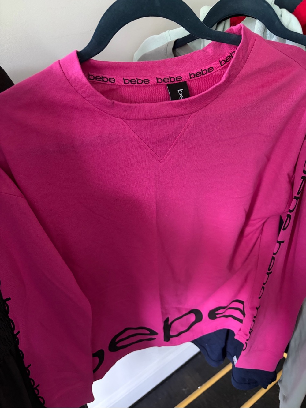 bebe Hot Pink Logo Crewneck Sweatshirt size small